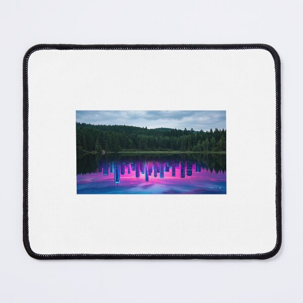 Item preview, Vaporwave Reflection Surreal Neon City and Lake Photography designed and sold by Julia9632.