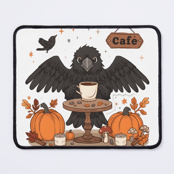 Item preview, Spooky Raven Café Halloween Autumn Coffee Lover Cute Crow T-Shirt designed and sold by ColorClouds.