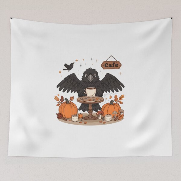 Item preview, Spooky Raven Café Halloween Autumn Coffee Lover Cute Crow T-Shirt designed and sold by ColorClouds.