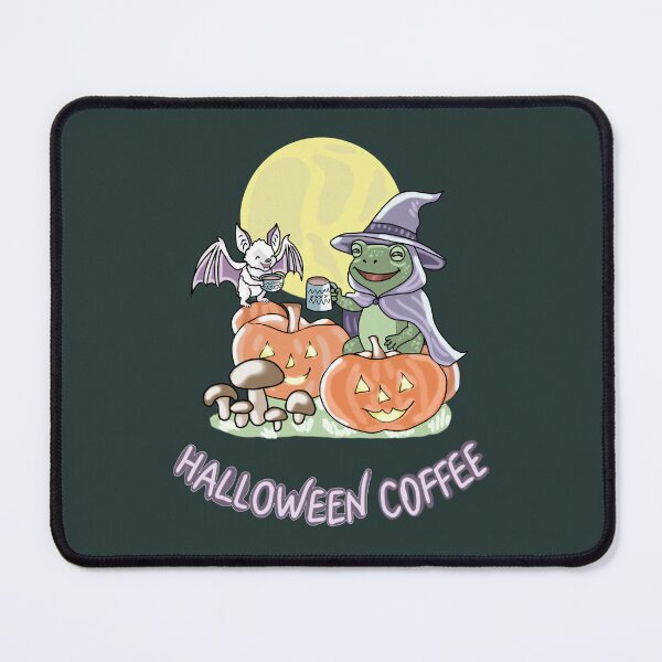 Item preview, Frog Witch and Bat Halloween Coffee Mushroom Cottagecore Kawaii Art designed and sold by LeshanArt.