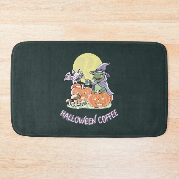 Item preview, Frog Witch and Bat Halloween Coffee Mushroom Cottagecore Kawaii Art designed and sold by LeshanArt.