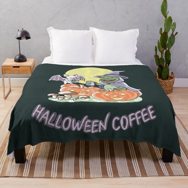 Item preview, Frog Witch and Bat Halloween Coffee Mushroom Cottagecore Kawaii Art designed and sold by LeshanArt.