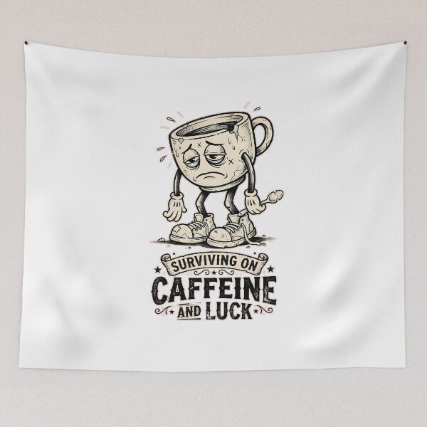Item preview, Surviving On Caffeine And Luck Rubber Hose Coffee Cup designed and sold by DripCultureLab.
