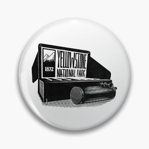Item preview, Vintage camp stove labeled Yellowstone National Park designed and sold by John Morris Illustration.