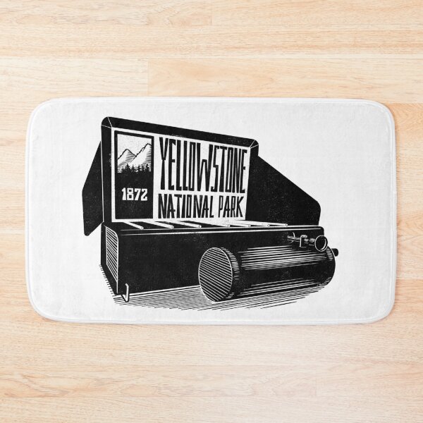 Item preview, Vintage camp stove labeled Yellowstone National Park designed and sold by John Morris Illustration.