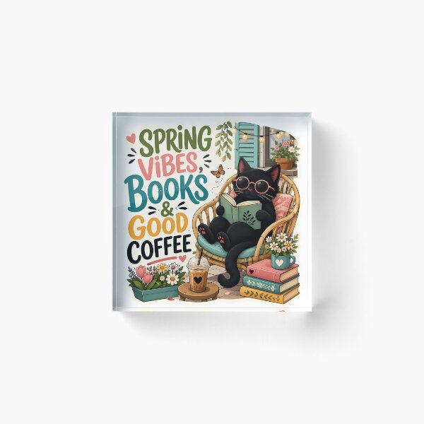 Item preview, Spring Vibes Books And Good Coffee Black Cat Book Lover Design designed and sold by CreativeLook25.