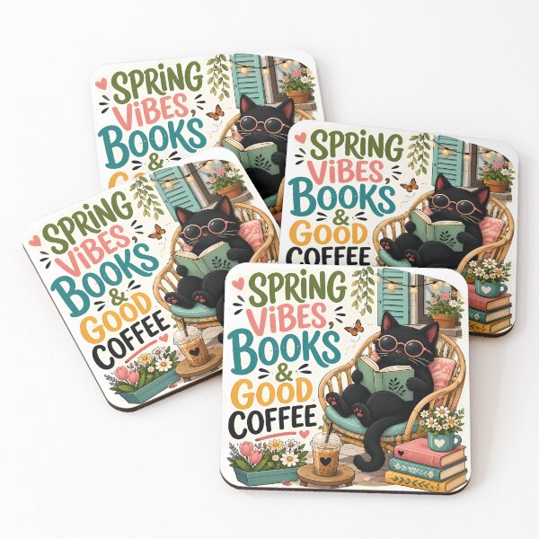 Item preview, Spring Vibes Books And Good Coffee Black Cat Book Lover Design designed and sold by CreativeLook25.