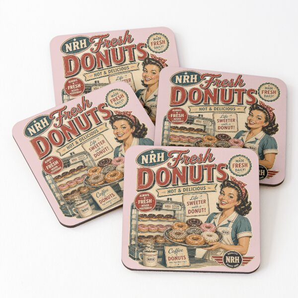 Item preview, NRH Fresh Donuts Retro Pin-Up Diner Poster designed and sold by Normandy Road Heritage™ - Vintage Garage Art.