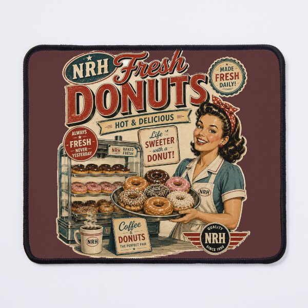 Item preview, NRH Fresh Donuts Retro Pin-Up Diner Poster designed and sold by Normandy Road Heritage™ - Vintage Garage Art.