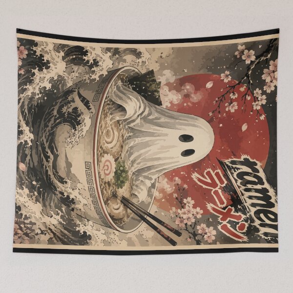 Item preview, Spooky Ghost bath Ramen Sumie Japanese Vintage designed and sold by TomFrontierArt.