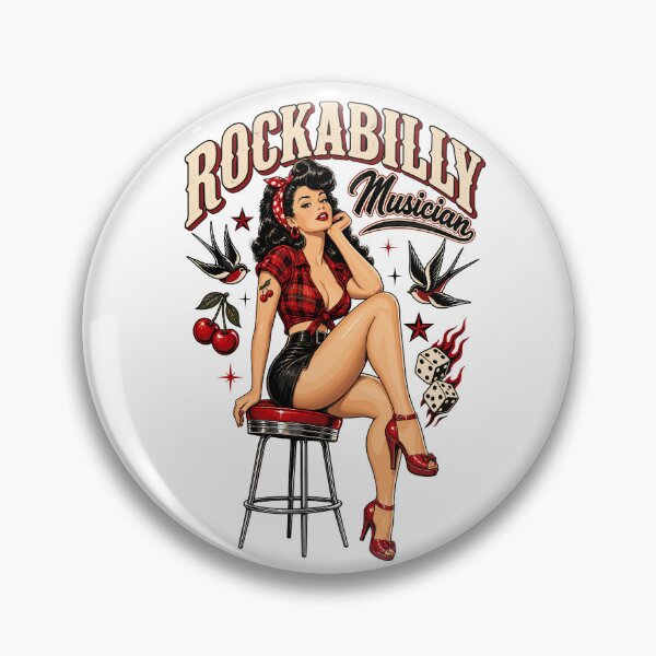 Item preview, Rockabilly Musician Pin-Up Retro Rock N Roll Girl Vintage Guitar Pinup designed and sold by ZIGLWORKS.