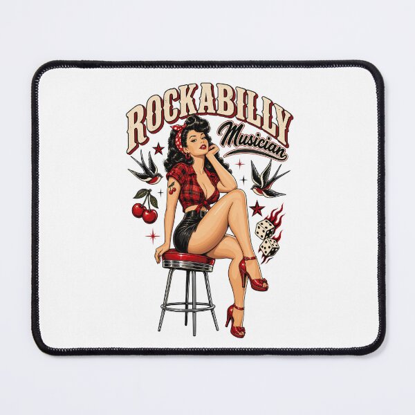 Item preview, Rockabilly Musician Pin-Up Retro Rock N Roll Girl Vintage Guitar Pinup designed and sold by ZIGLWORKS.