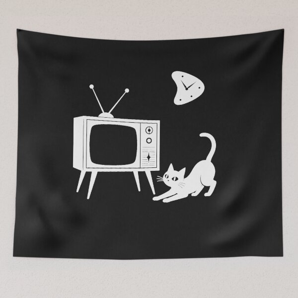 Item preview, Mid-Century Modern Cat & TV White Ink designed and sold by Retroteez.