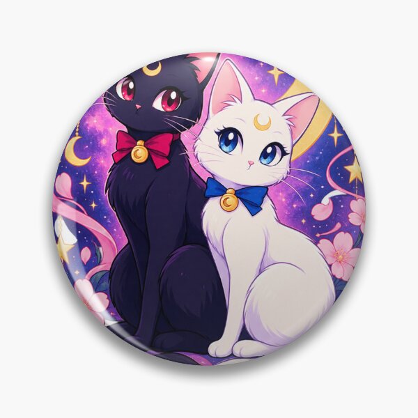 Artikelvorschau, Himmlische Mondkatzen – Kawaii-Duo aus schwarz-weißen, magischen Katzen entworfen und verkauft von JRdesigns25.