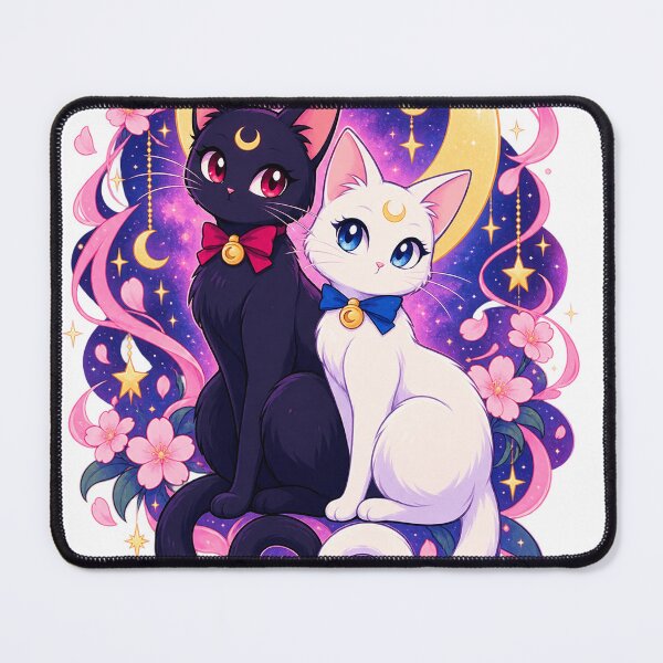 Item preview, Celestial Moon Cats – Kawaii Black & White Magical Cat Duo designed and sold by JRdesigns25.