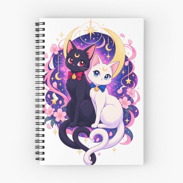 Artikelvorschau, Himmlische Mondkatzen – Kawaii-Duo aus schwarz-weißen, magischen Katzen entworfen und verkauft von JRdesigns25.