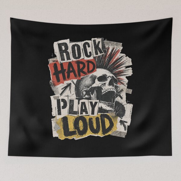 Item preview, Rock Hard Play Loud Punk Skull Mohawk metal Hard Rockin designed and sold by Jt41.