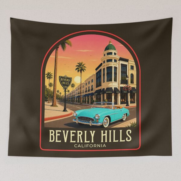 Item preview, Beverly Hills Vintage Travel Illustration designed and sold by HomeLivingCo.