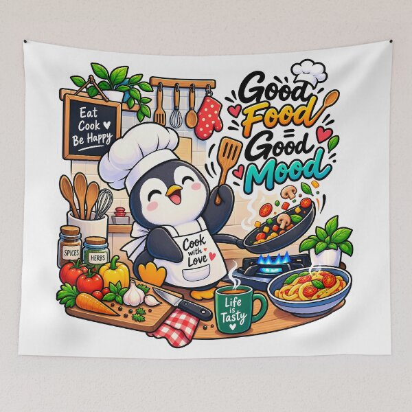 Item preview, Good Food Good Mood Penguin Chef Sticker | Cute Cooking Penguin | Foodie Kitchen Sticker | Chef Gift designed and sold by GenZStickerHub1.