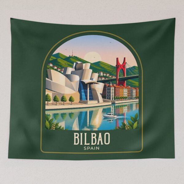 Item preview, Bilbao Vintage Travel Illustration designed and sold by HomeLivingCo.