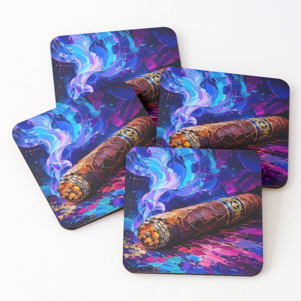 Item preview, Lit Cigar Oil Painting Vibrant Blue Purple Smoke Impasto Fine Art designed and sold by DesignArtist.ia.