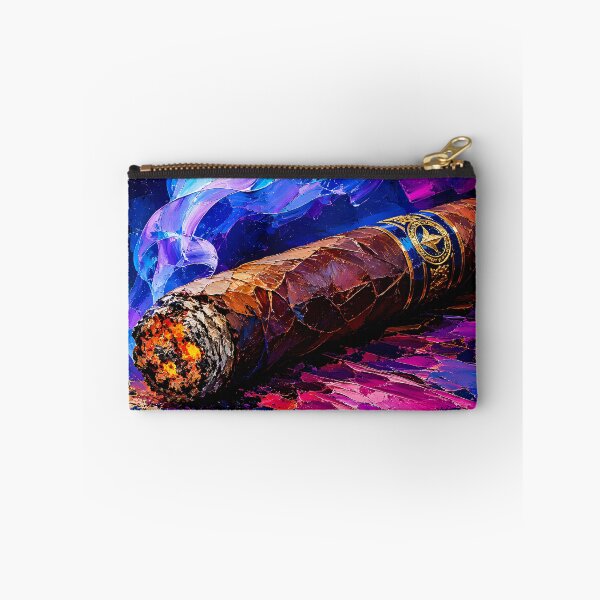 Item preview, Lit Cigar Oil Painting Vibrant Blue Purple Smoke Impasto Fine Art designed and sold by DesignArtist.ia.