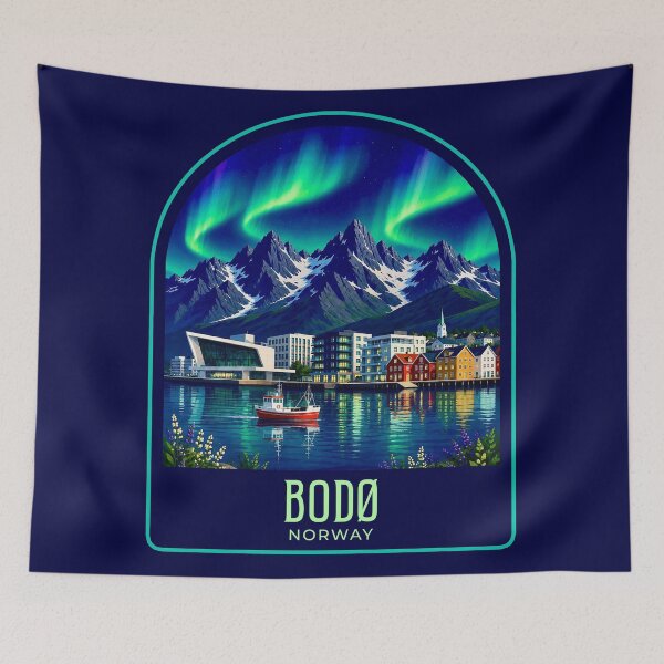 Item preview, Bodø Vintage Travel Illustration designed and sold by HomeLivingCo.