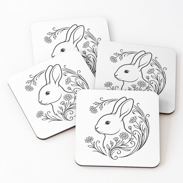 Item preview, Cute Bunny Floral Wreath Line Art Illustration designed and sold by ZUMERI.