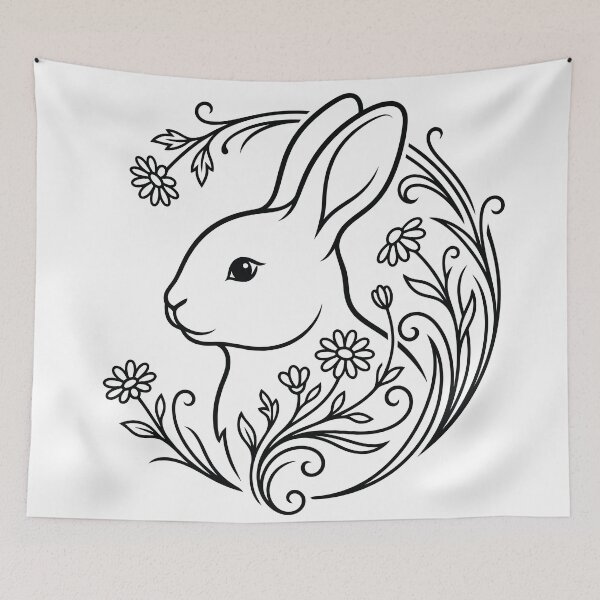 Item preview, Cute Bunny Floral Wreath Line Art Illustration designed and sold by ZUMERI.