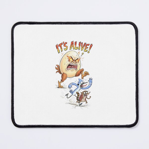 Item preview, Giant Angry Egg Chasing Mordecai And Rigby Its Alive Regular Show Fan Art designed and sold by FreakToons.