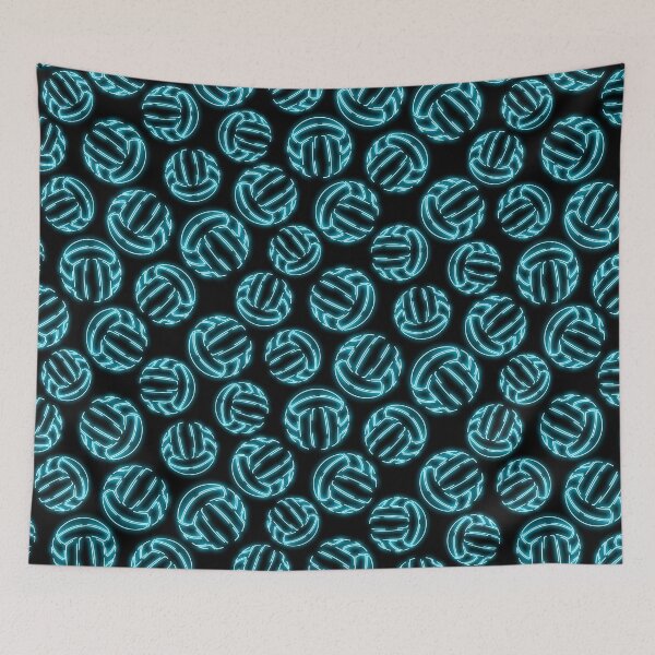 Item preview, Blue neon glow line art sketch volleyballs designed and sold by katzdzynes.