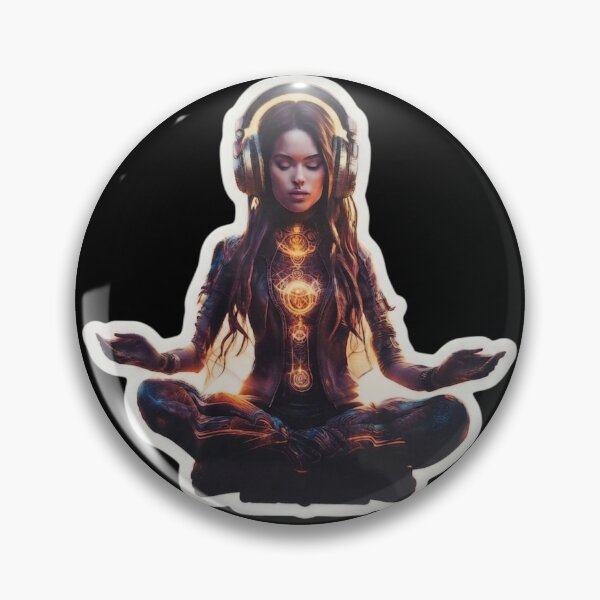 Item preview, Meditating woman with cyberpunk-style headphones designed and sold by SiddharthaMoon.