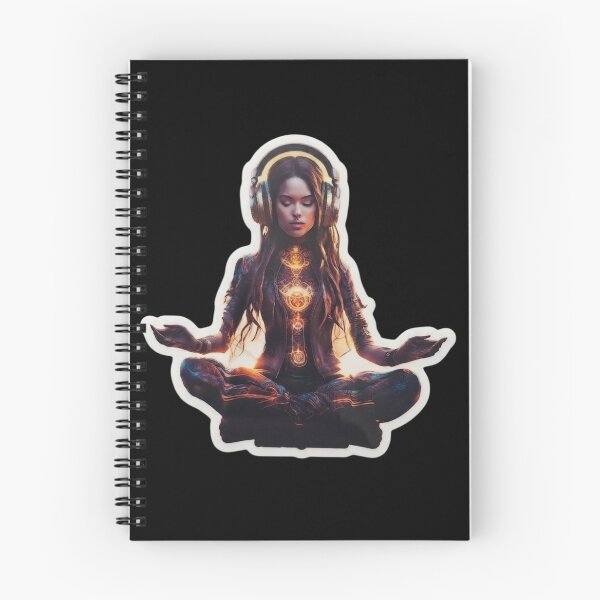 Item preview, Meditating woman with cyberpunk-style headphones designed and sold by SiddharthaMoon.