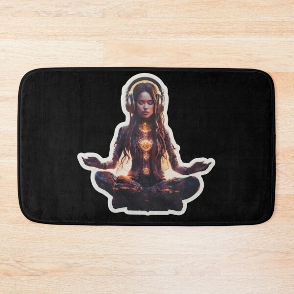 Item preview, Meditating woman with cyberpunk-style headphones designed and sold by SiddharthaMoon.