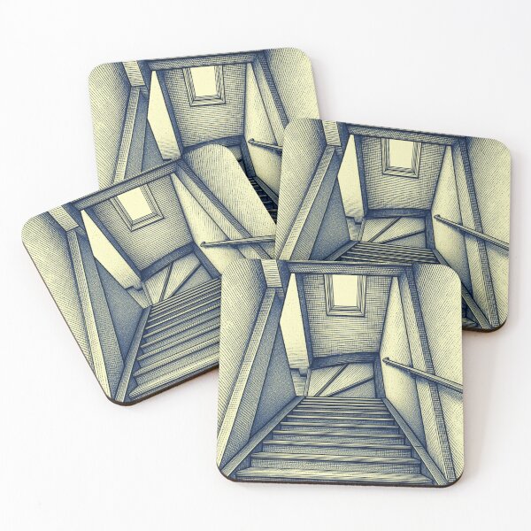 Item preview, Ascending Stairwell Architectural Perspective Line Art Pen and Ink Drawing designed and sold by HistoryDesigns.
