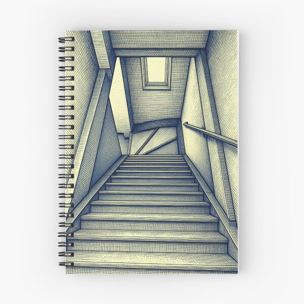 Item preview, Ascending Stairwell Architectural Perspective Line Art Pen and Ink Drawing designed and sold by HistoryDesigns.