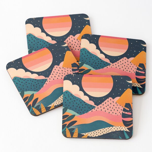 Item preview, Retro Celestial Landscape | Colourful Mountains Moon & Stars Art designed and sold by My Gluten Free Life UK.