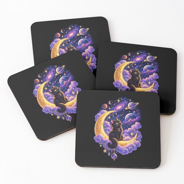 Item preview, Cute Black Cat on Crescent Moon - Whimsical Celestial Night Sky designed and sold by VibeNestStudio-.