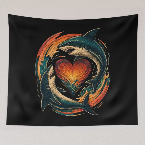 Item preview, Shark Heart Retro Ocean Lover Great White Shark Marine Life Beach Lover designed and sold by THREE LITTLE BEANS.
