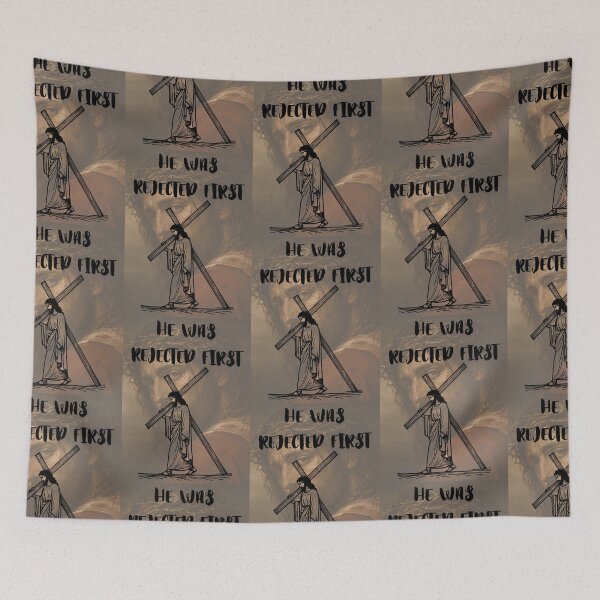 Item preview, He Was Rejected First Jesus Carrying Cross Christian Quote Art designed and sold by Artemis & Woven Collective.