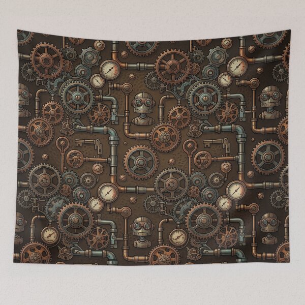 Item preview, Steampunk Robot and Vintage Gears Pattern designed and sold by OrakArt.
