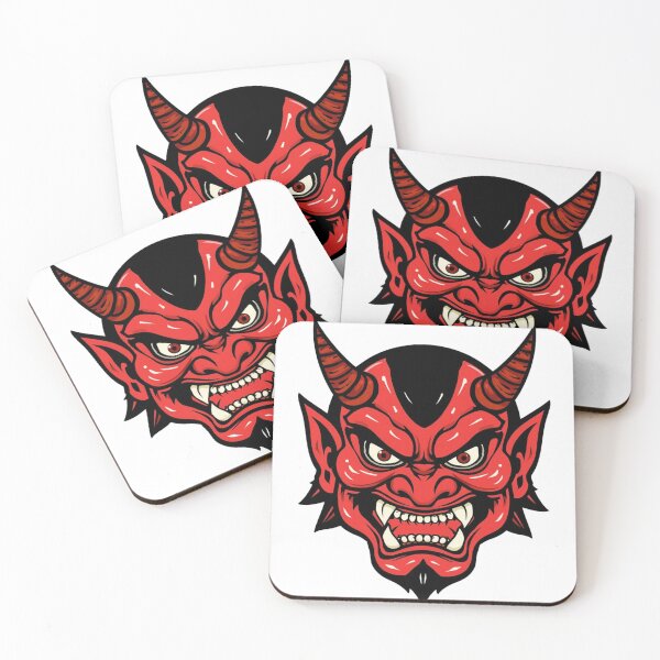 Item preview, Fierce Red Japanese Oni Mask Illustration designed and sold by appareshop88.