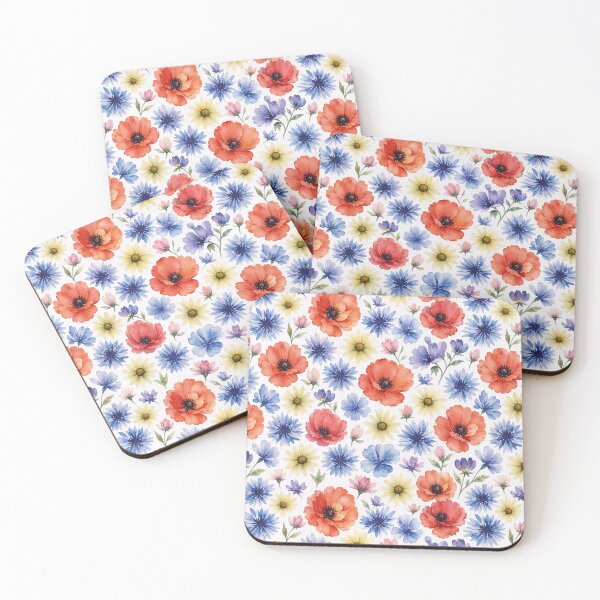 Item preview, Watercolor Poppies and Cornflowers Wildflower Pattern designed and sold by MoxisWatercolor.