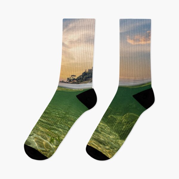 Item preview, St Michaels mount Cornwall,causeway underwater at sunset designed and sold by kathleenjean.