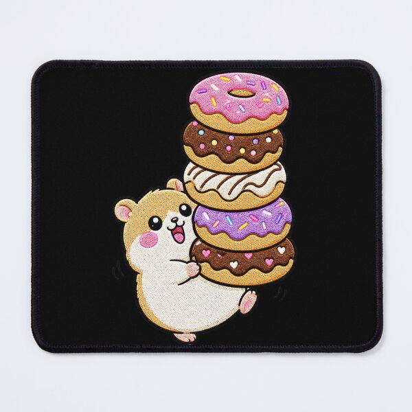 Item preview, Overloaded Hamster Carrying Donuts Kawaii Embroidery Patch designed and sold by ColorSplash123.