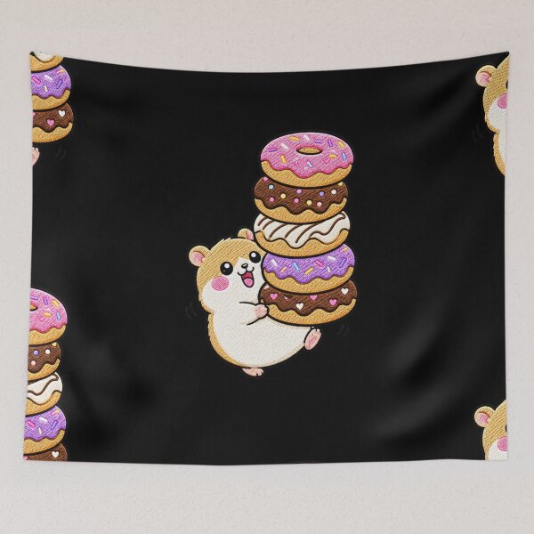 Item preview, Overloaded Hamster Carrying Donuts Kawaii Embroidery Patch designed and sold by ColorSplash123.