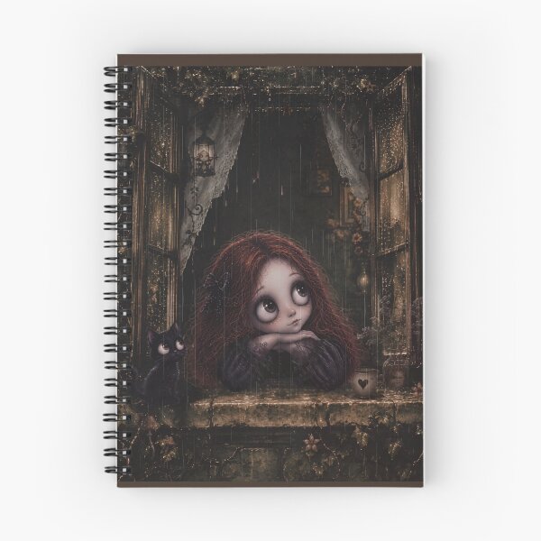 Item preview, Gothic Girl at the Rainy Window with Black Cat designed and sold by INKandSOULbyLUNA.