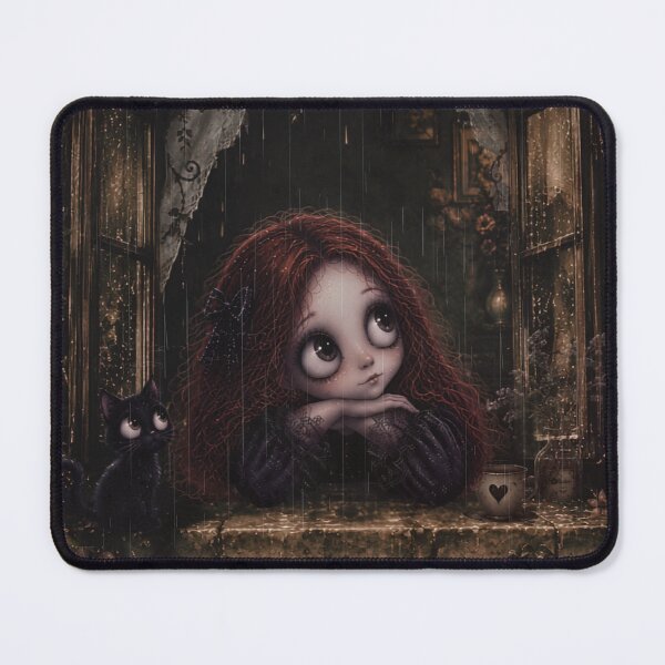 Item preview, Gothic Girl at the Rainy Window with Black Cat designed and sold by INKandSOULbyLUNA.