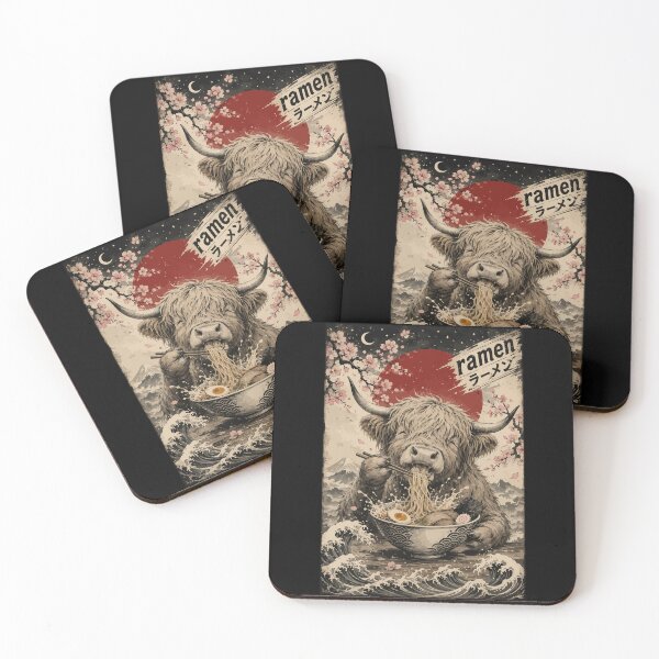 Item preview, Highland Cattle Cow Ramen Sumie Japanese Vintage designed and sold by TomFrontierArt.