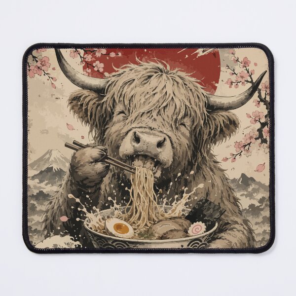 Item preview, Highland Cattle Cow Ramen Sumie Japanese Vintage designed and sold by TomFrontierArt.